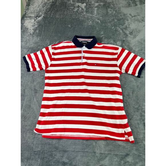Men’s Red & White Striped Tommy Hilfiger Polo Shirt XL – Excellent Pre-Owned - Picture 1 of 9